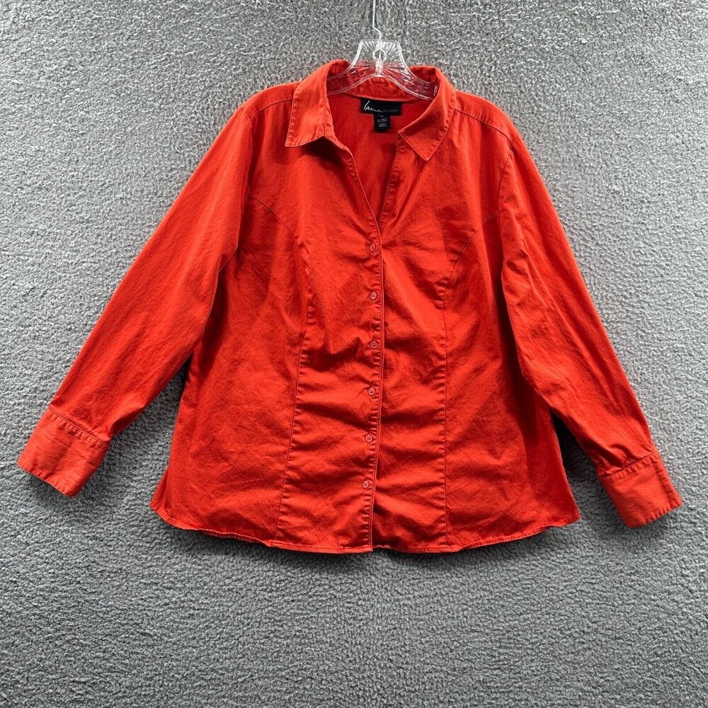 Lane Bryant Womens Top 20 Orange‎ Long Sleeve Button Front Shirt Stretch
